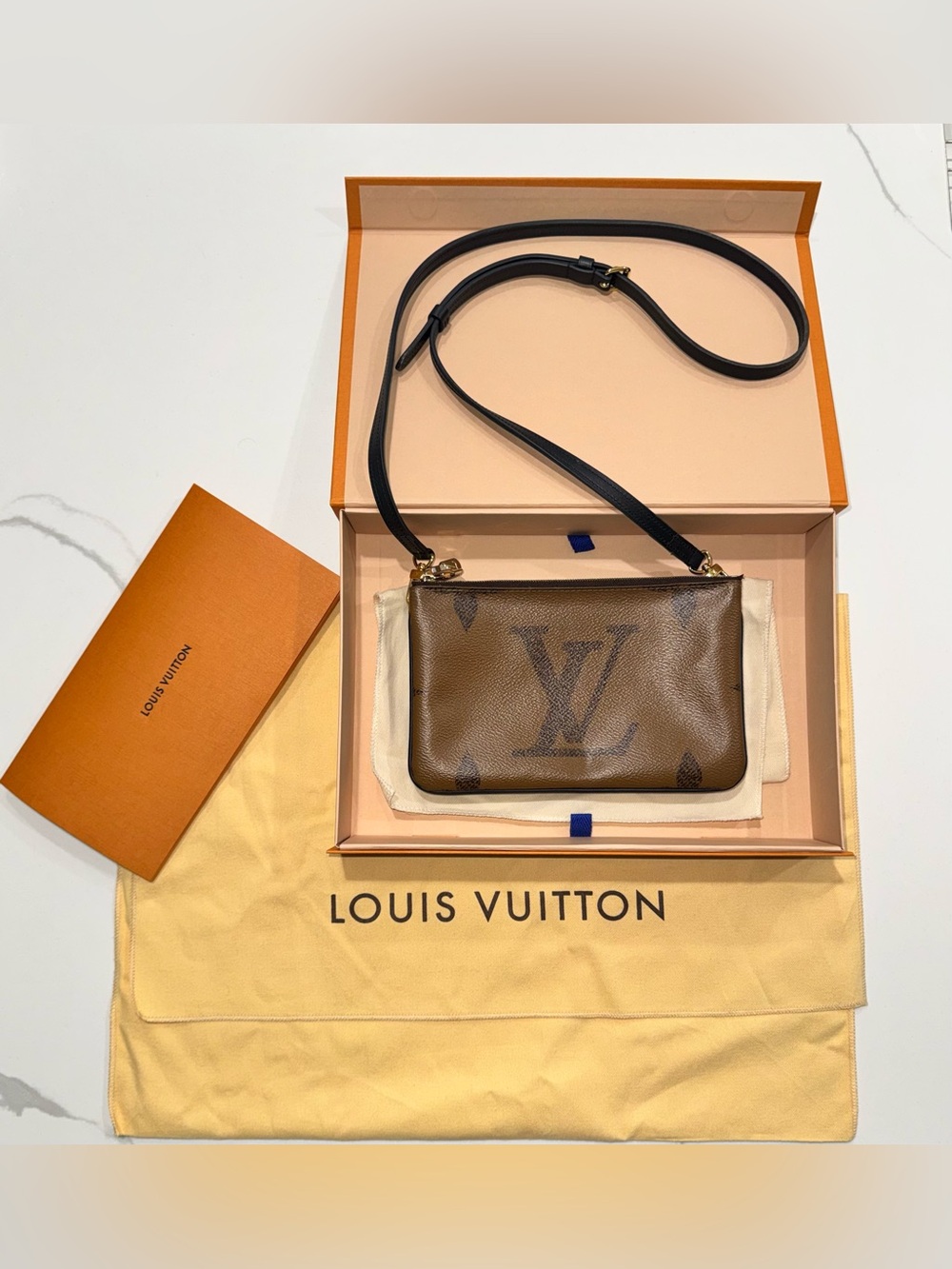 Louis Vuitton Double Zip Pochette Reverse Monogram Giant Crossbody Box Dust Bag - Picture 14 of 16